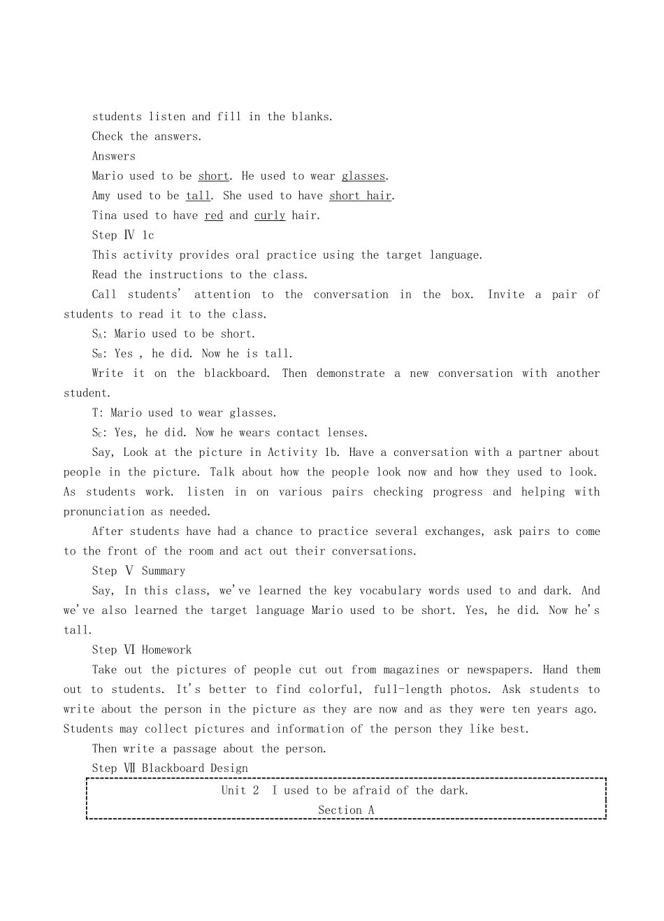 九年级英语全册 Unit 2 I used to be afraid of the dark The First Period教案 人教新目标版_第3页