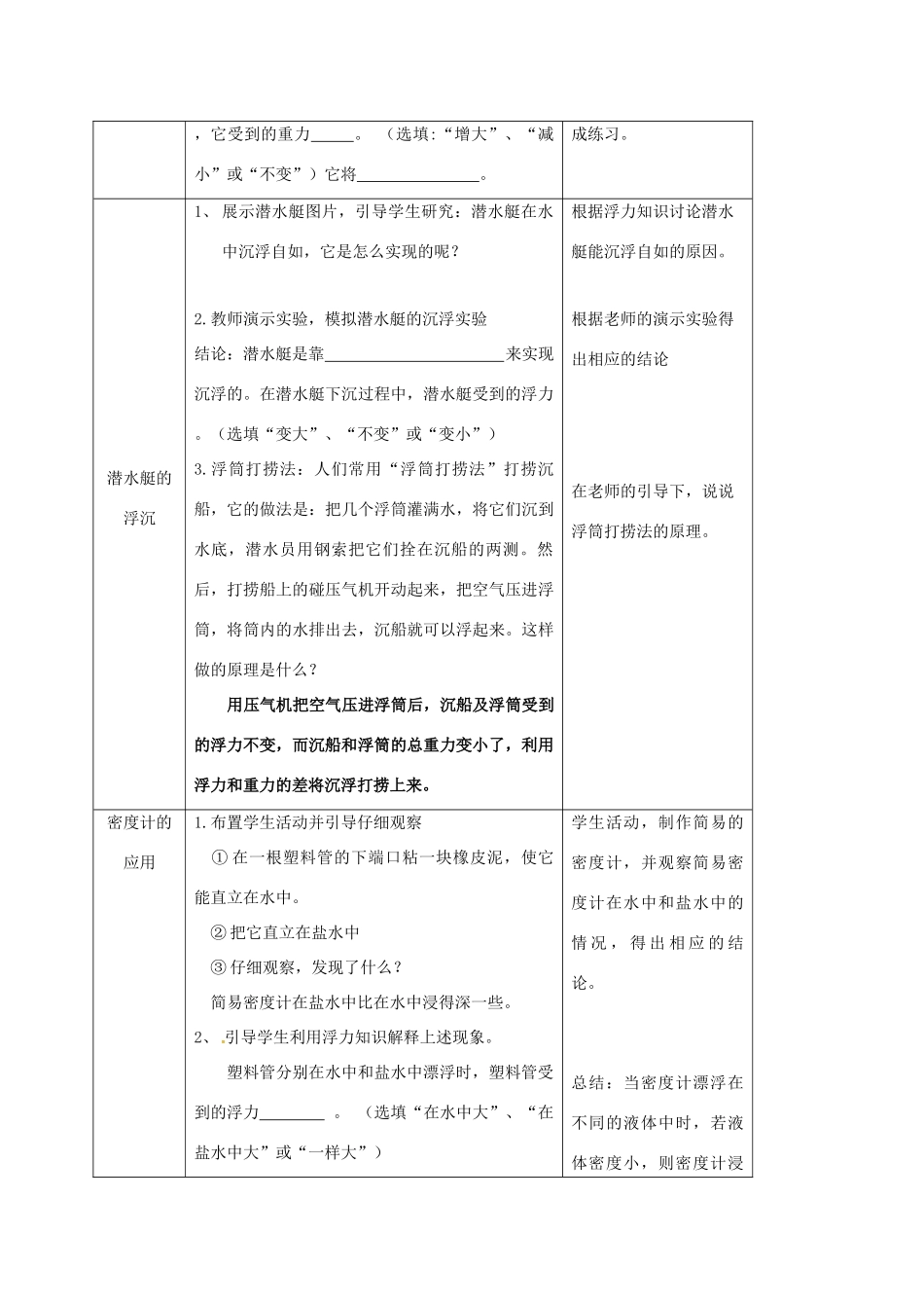 八年级科学上册 1.3 水的浮力（第4课时）教学设计 （新版）浙教版-（新版）浙教版初中八年级上册自然科学教案_第3页