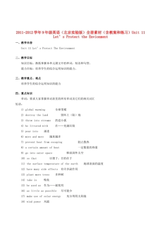 九年级英语 Unit 11 Let’s Protect the Envionment教案+练习 北京实验版