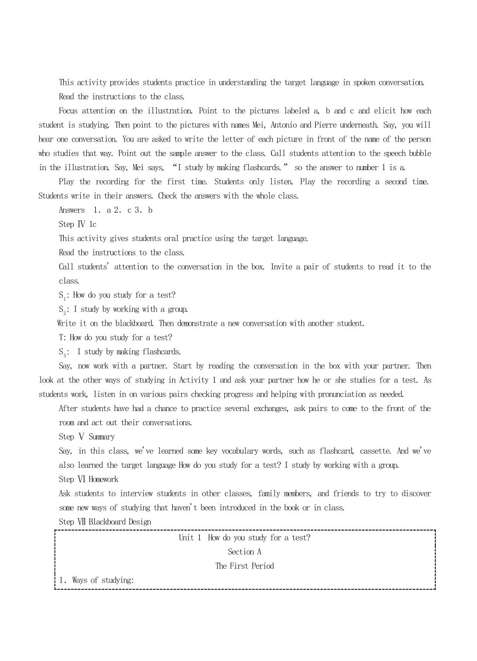 九年级英语全册 Unit 1 How do you study for a test？The First Period教案 人教新目标版_第2页