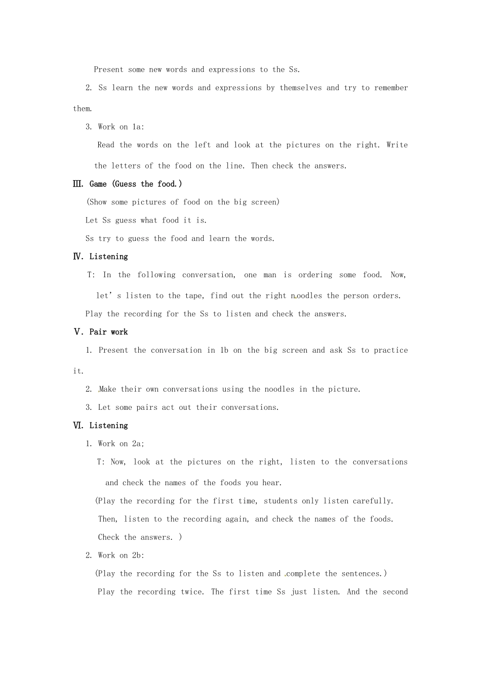 七年级英语上册 Unit 2 I’d like some noodles Section A（1a-2d）教案 鲁教版五四制_第2页