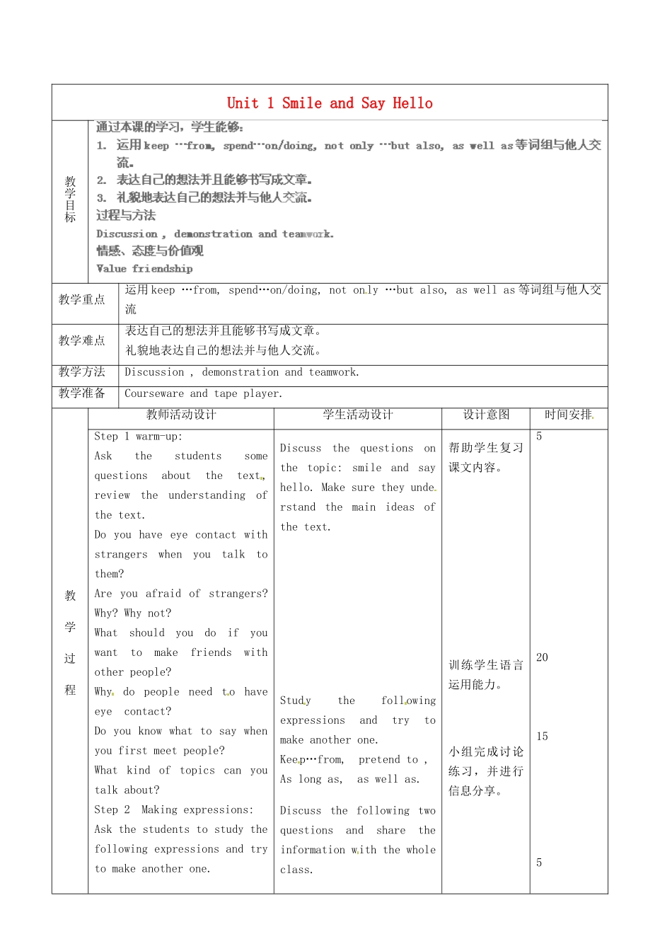 北京市顺义区大孙各庄中学九年级英语全册 Unit 1 Smile and Say Hello（第3课时）教案 北京课改版_第2页