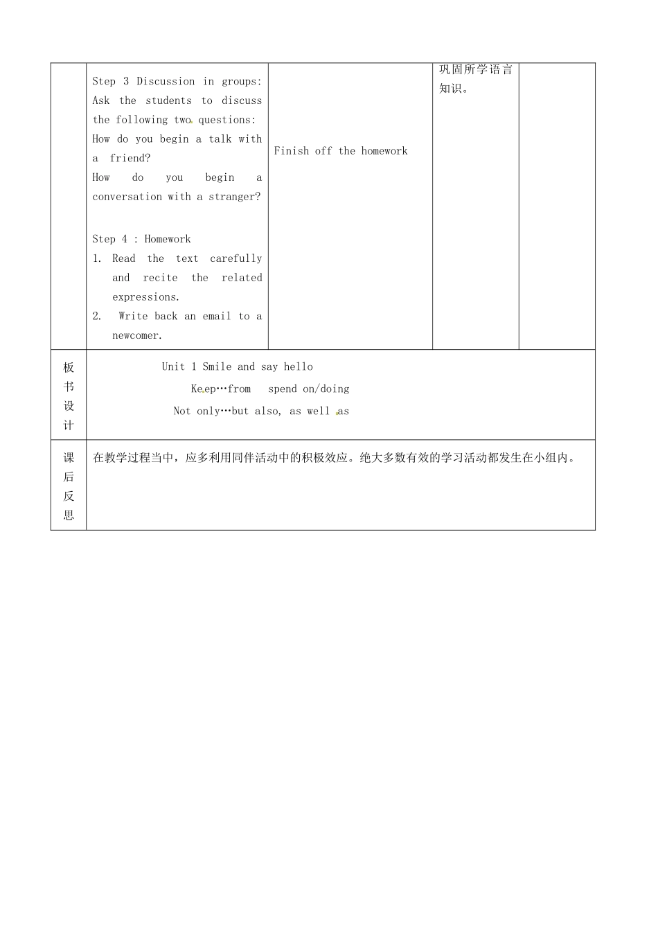 北京市顺义区大孙各庄中学九年级英语全册 Unit 1 Smile and Say Hello（第3课时）教案 北京课改版_第3页