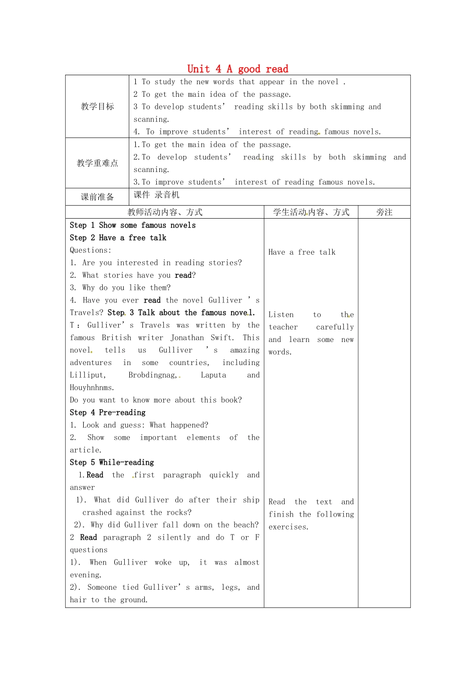 八年级英语下册 Unit 4 A good read（第2课时）教案 （新版）牛津版-（新版）牛津版初中八年级下册英语教案_第1页