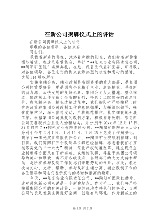 在新公司揭牌仪式上的讲话发言