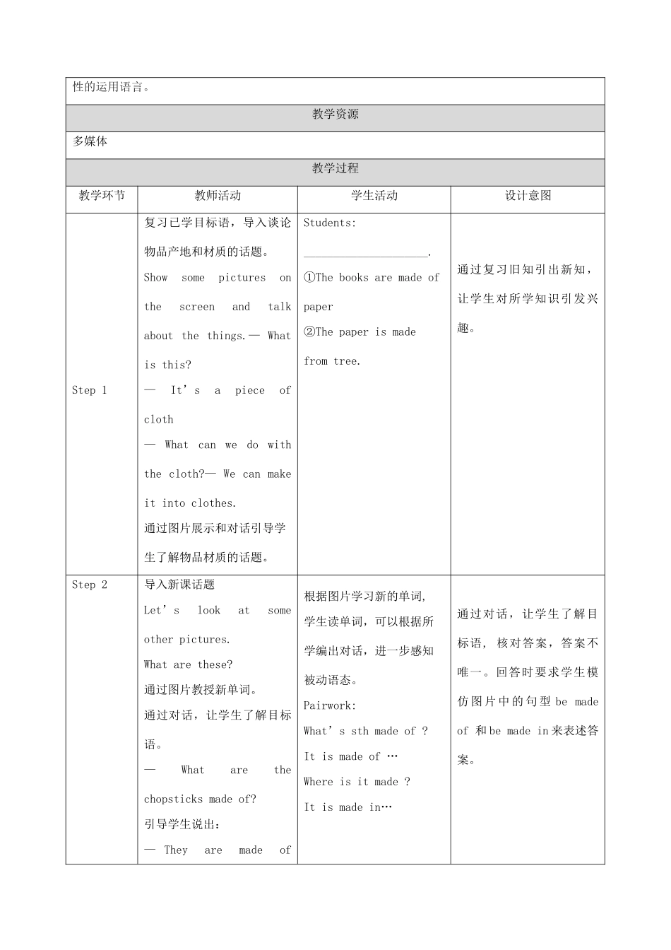 九年级英语全册 Unit 5 What are the shirts made of Section A教学设计 （新版）人教新目标版-（新版）人教新目标版初中九年级全册英语教案_第2页