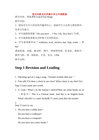 七年级英语：预备课程Unit 8 Our things公开课教案牛津版