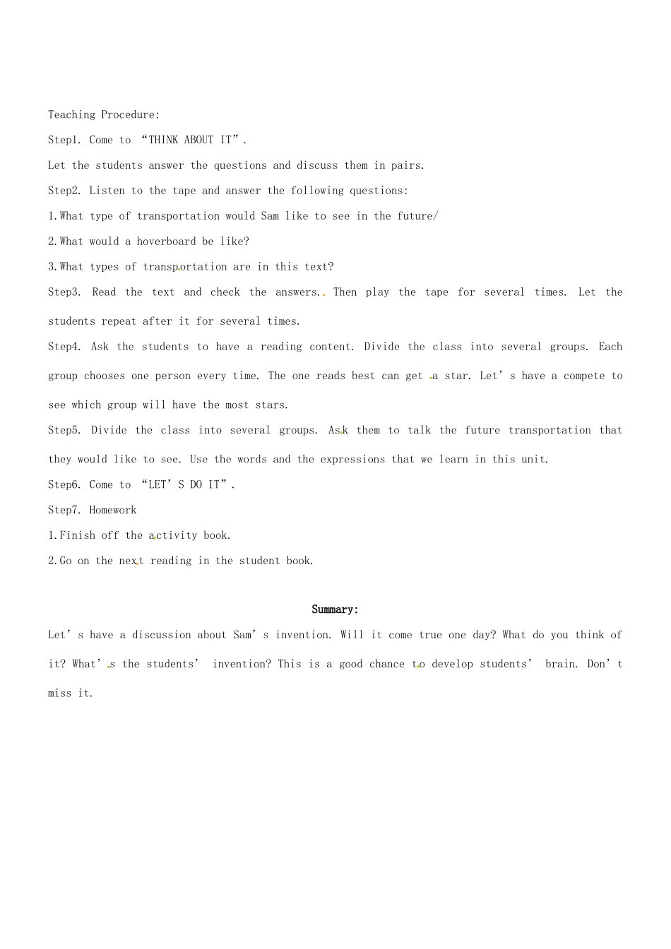 八年级英语下册 Unit 5 Go with Transportation教案3 翼教版_第3页