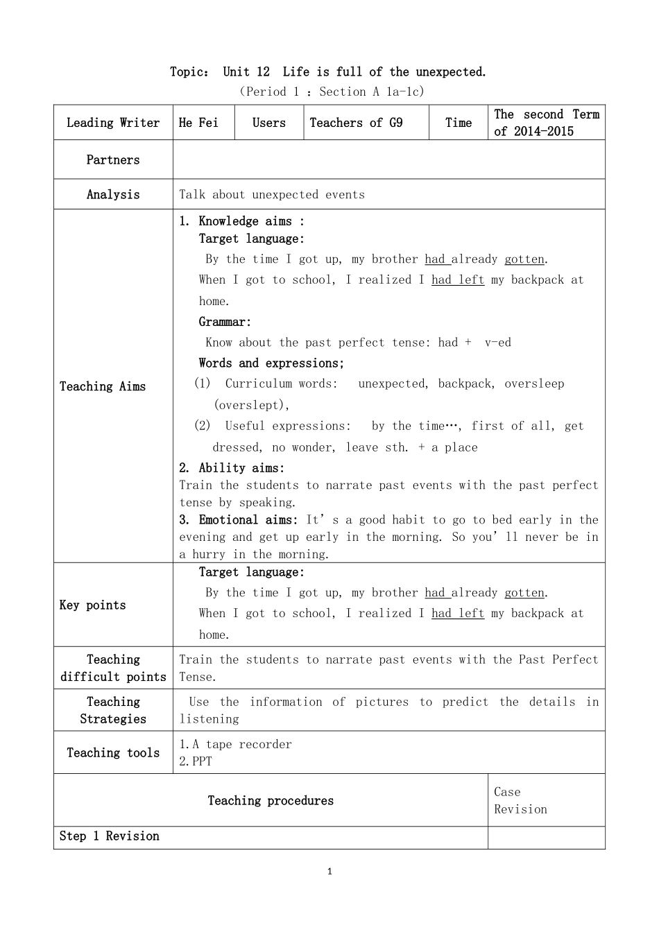 Unit12Lifeisfulloftheunexpected第一课时教学设计_第1页