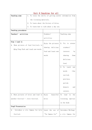 八年级英语下册 Unit 6《Sunshine for all》Integrated skills教案 （新版）牛津版-（新版）牛津版初中八年级下册英语教案