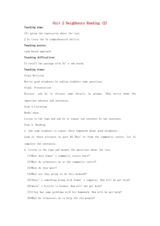 七年级英语下册 Unit 2 Neighbours Reading 2教案 （新版）牛津版-（新版）牛津版初中七年级下册英语教案