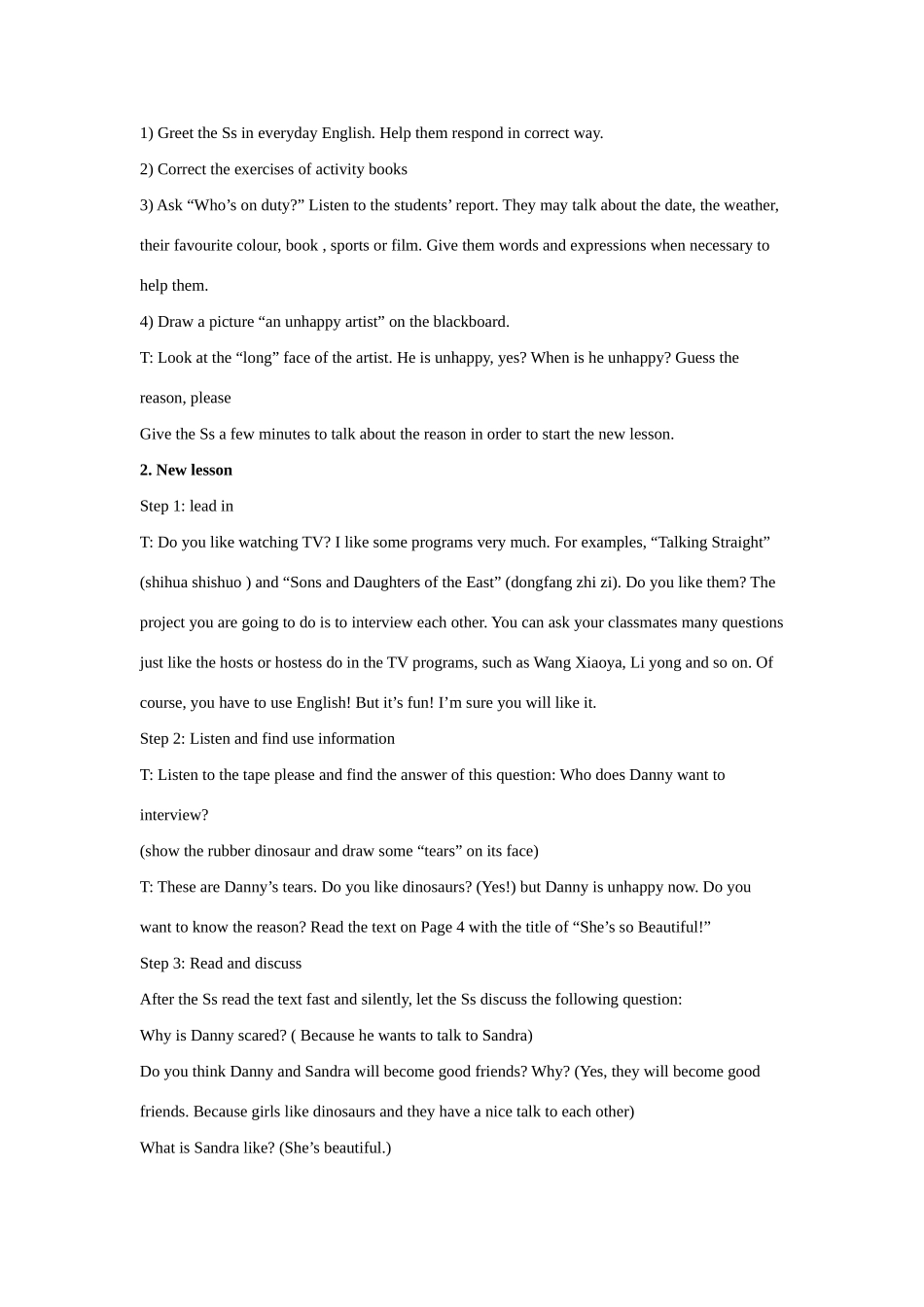 八年级英语上册 Unit 1 Me and My Class Lesson 3 Getting to Know You教案 冀教版_第2页