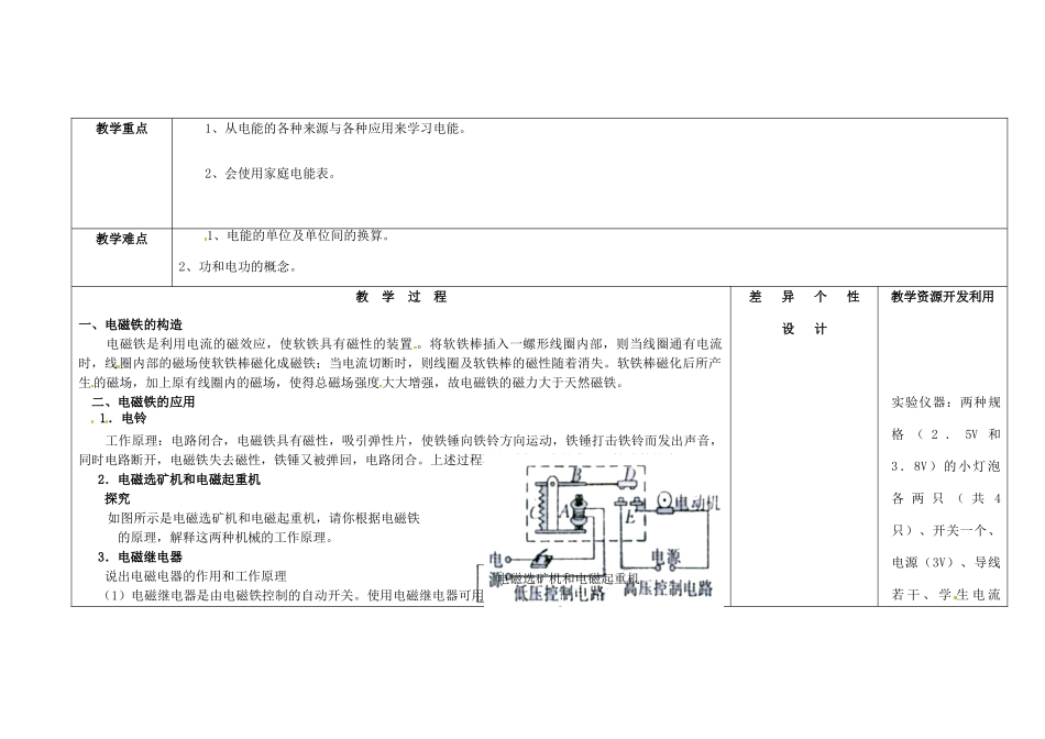 吉林省长春市第一零四中学九年级物理全册 第二十章 电与磁 20.3 电磁铁 电磁继电器教案 新人教版_第2页
