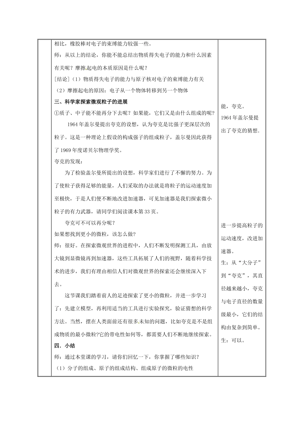 八年级物理下册 第七章 第3节《探索更小的微粒》教案1 苏科版-苏科版初中八年级下册物理教案_第3页