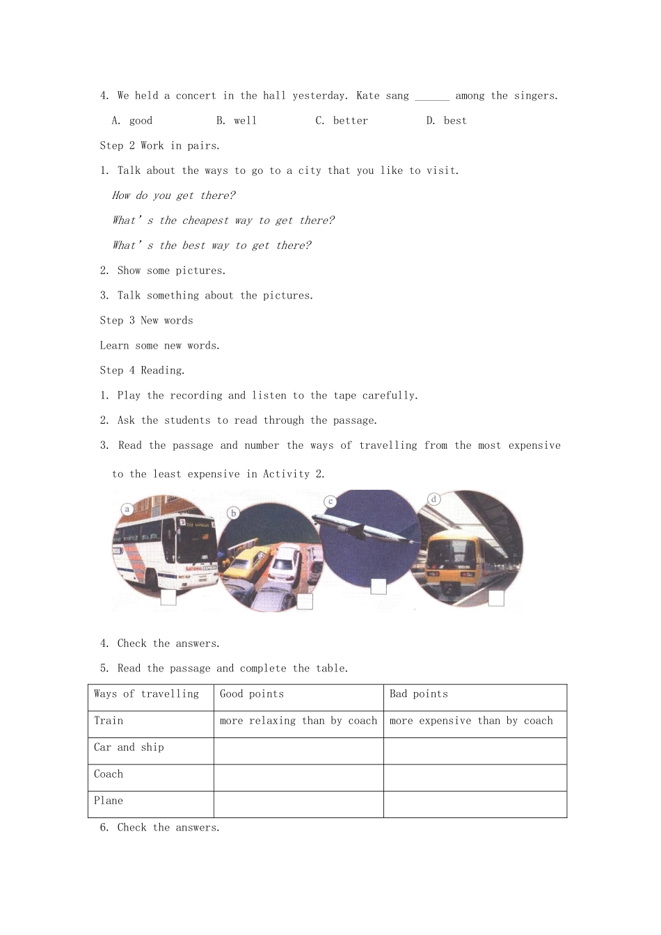 八年级英语上册 Module 4 Planes ships and trains Unit 2 What is the best way to travel教案 （新版）外研版-（新版）外研版初中八年级上册英语教案_第2页