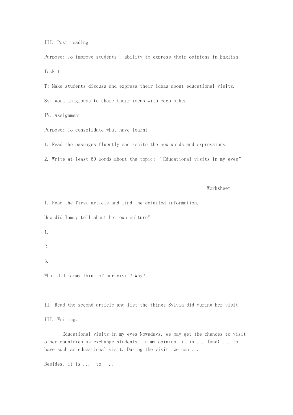 九年级英语下册 Unit 3 Going places教案 （新版）牛津上海版-牛津上海版初中九年级下册英语教案_第3页