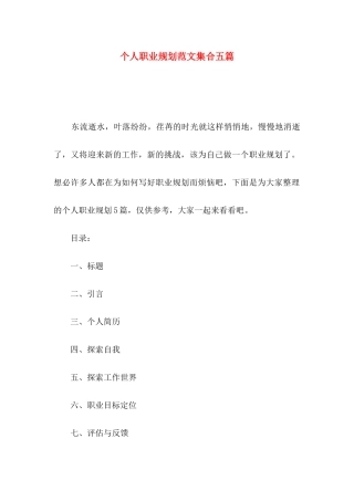 个人职业规划范文集合五篇