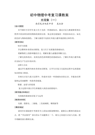 初中物理中考复习课教案《光现象》