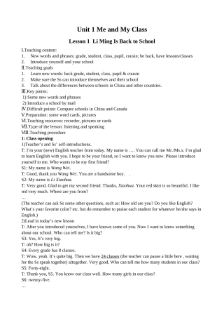 冀教版八年级英语上Unit1教案