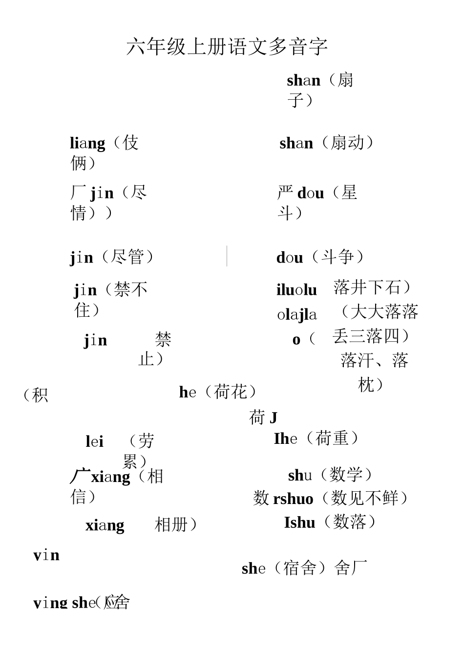 六年级上册语文多音字_第1页