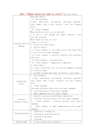 九年级英语 Unit 7 Where would you like to visit单元教案 人教新目标版