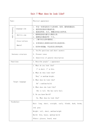 四川省江油市七年级英语下册《Unit7 What does he look like》教案2 人教新目标版