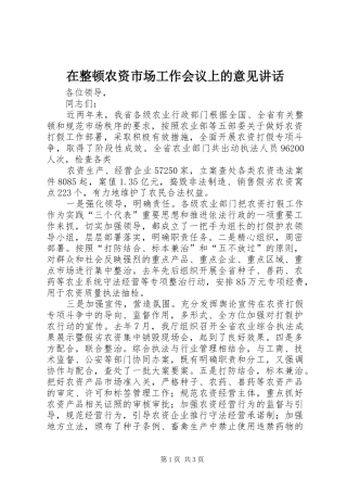在整顿农资市场工作会议上的意见讲话发言