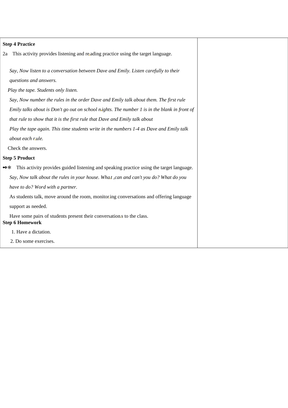 吉林省长春市104中七年级英语下册 Unit 4 Don't eat in class.Period 4教案 人教新目标版_第2页