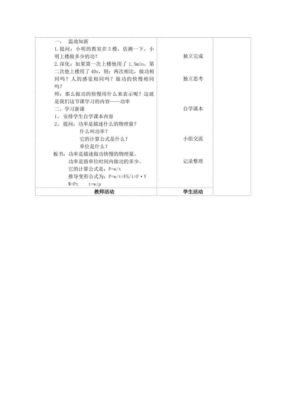 九年级物理上册 第十一章 第四节 功率教案 （新版）苏科版-（新版）苏科版初中九年级上册物理教案_第2页