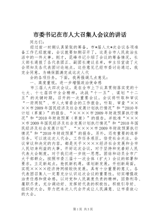 市委书记在市人大召集人会议的讲话发言