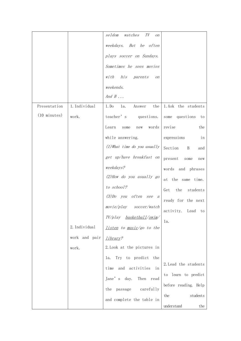 七年级英语下册 Unit 5 Our School Life Topic 1 I usually come to school by subway Section C教案 （新版）仁爱版-（新版）仁爱版初中七年级下册英语教案_第3页