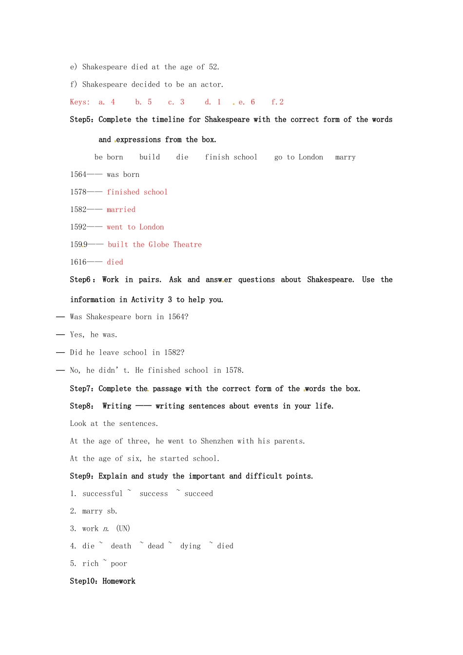 七年级英语下册 Moudle 9 Unit 1 He left school and began work at the age of twelve教案2 （新版）外研版-（新版）外研版初中七年级下册英语教案_第3页