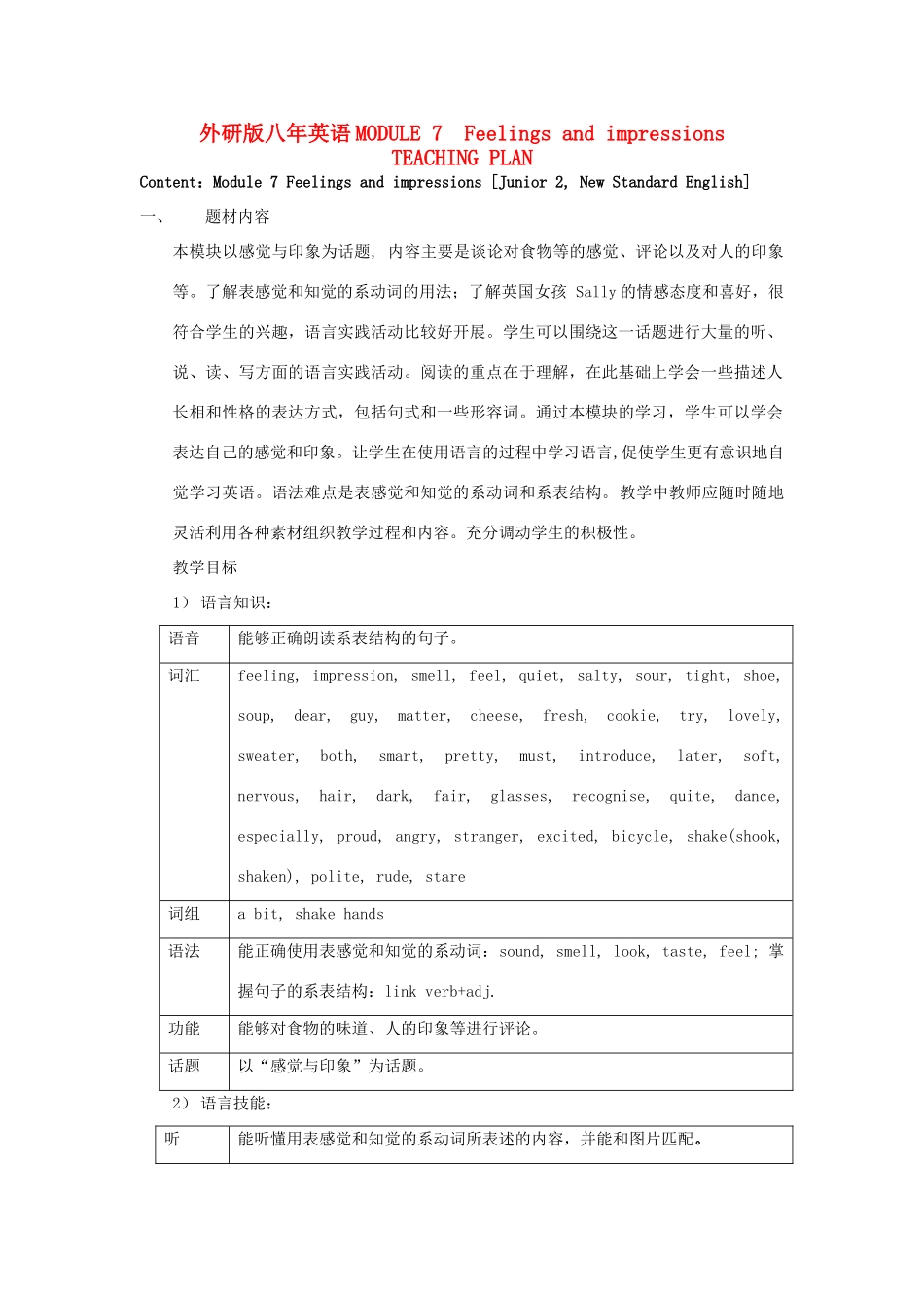 八年级英语MODULE 7 Feelings and impressions外研版_第1页