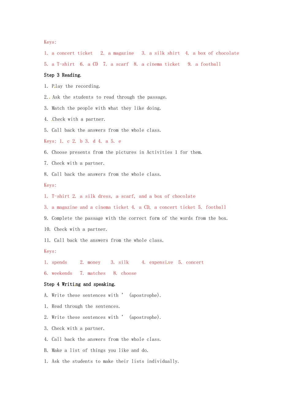 天津市武清区杨村第五中学七年级英语上册《Module 8 Choosing presents Unit 2 She often goes to concerts》教案 （新版）外研版_第3页
