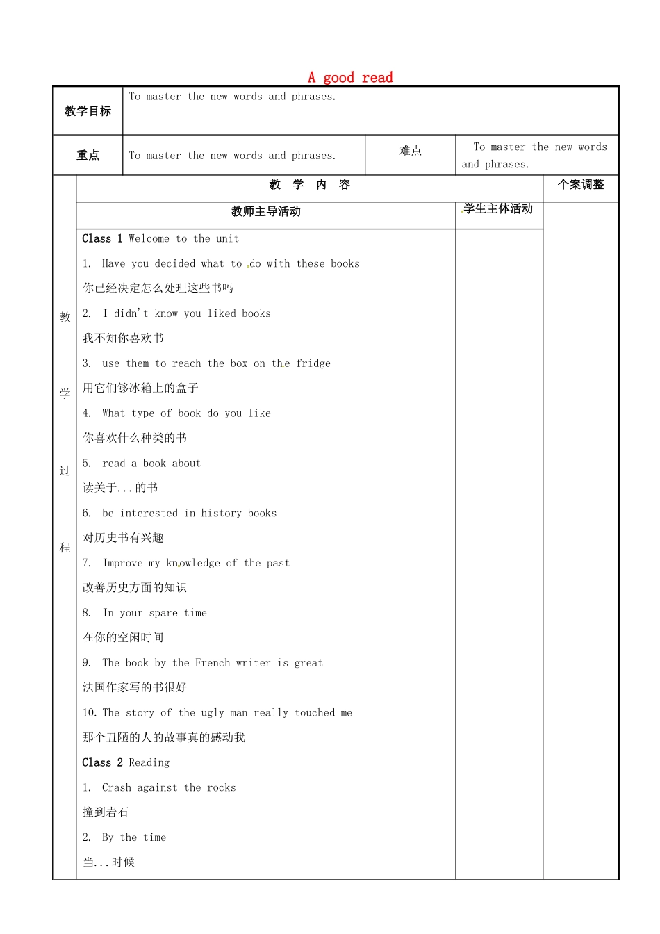 八年级英语下册 Unit 4 A good read复习教案1 （新版）牛津版-（新版）牛津版初中八年级下册英语教案_第1页