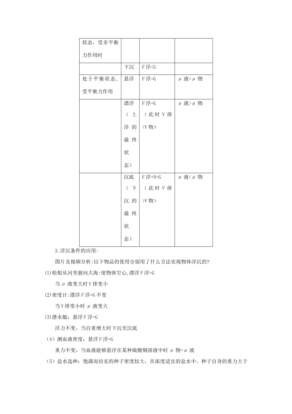 八年级物理上册 第4章 第7节《探究物体的浮沉条件》教学设计 （新版）北京课改版-北京课改版初中八年级上册物理教案_第3页