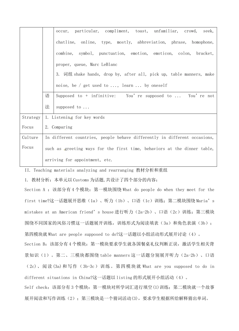 宁夏银川市第四中学九年级英语全册 Unit 12 You’re supposed to shake hands.教案 人教新目标版_第2页