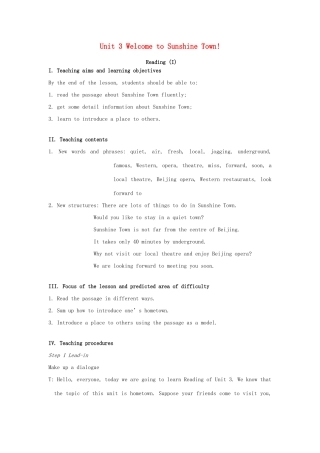 七年级英语下册 Unit 3 Welcome to Sunshine Town Reading I教案 （新版）牛津版-（新版）牛津版初中七年级下册英语教案
