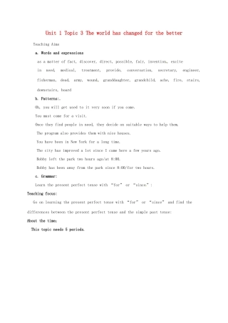 九年级英语上册 Unit 1 Topic 3 The world has changed for the better教案 （新版）仁爱版-（新版）仁爱版初中九年级上册英语教案