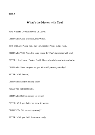 八年级英语Unit2 What is the matter文章 What is the matter新人教版
