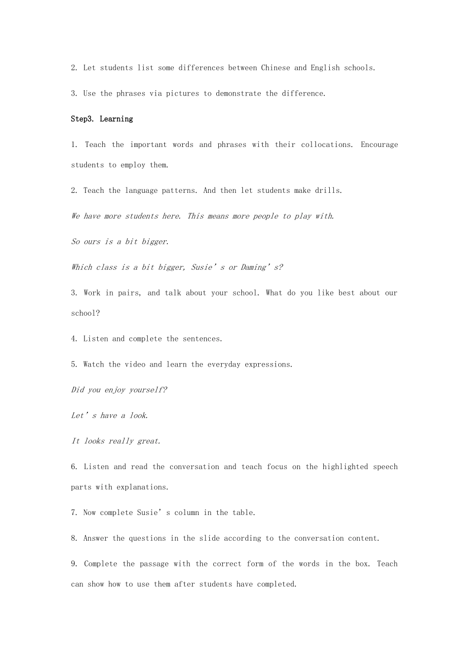 九年级英语下册 Module 2 Education Unit 1 They don’t sit in rows教案 （新版）外研版-（新版）外研版初中九年级下册英语教案_第3页