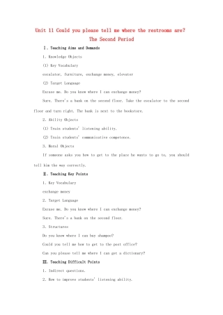 九年级英语全册 Unit 11 Could you please tell me where the restrooms are？The Second Period教案 人教新目标版