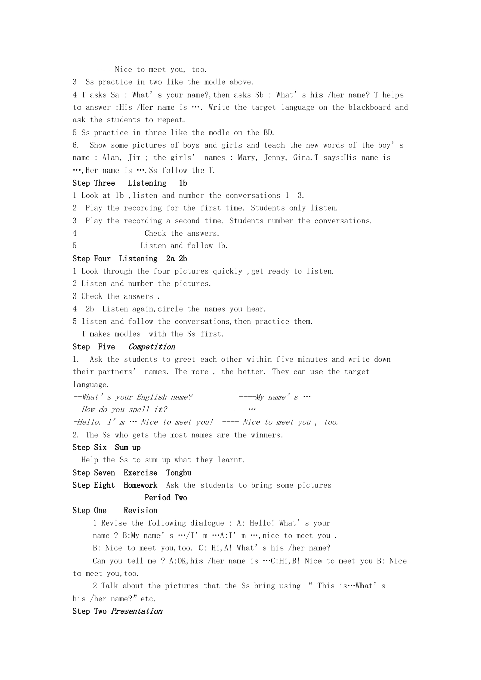 七年级英语上册 Unit1_My_name's_Gina教案 人教新目标版_第2页