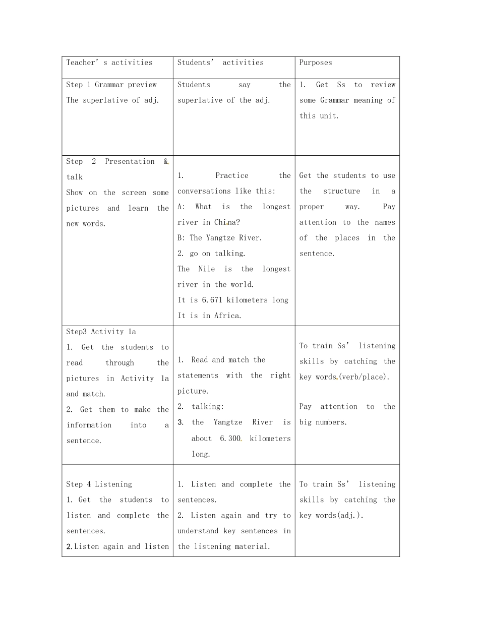 八年级英语上册 Unit 5 What’s the highest mountain in the world？SectionA 1a-1c精品教案 鲁教版五四制_第2页