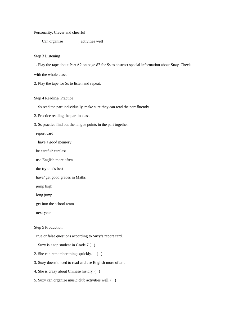 七年级英语下册：Unit 5 Abilities Integrated skills教案（译林牛津版）_第2页