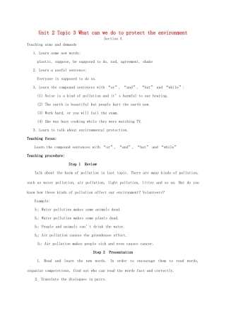 九年级英语上册 Unit 2 Topic 3 What can we do to protect the environment教案 （新版）仁爱版-（新版）仁爱版初中九年级上册英语教案