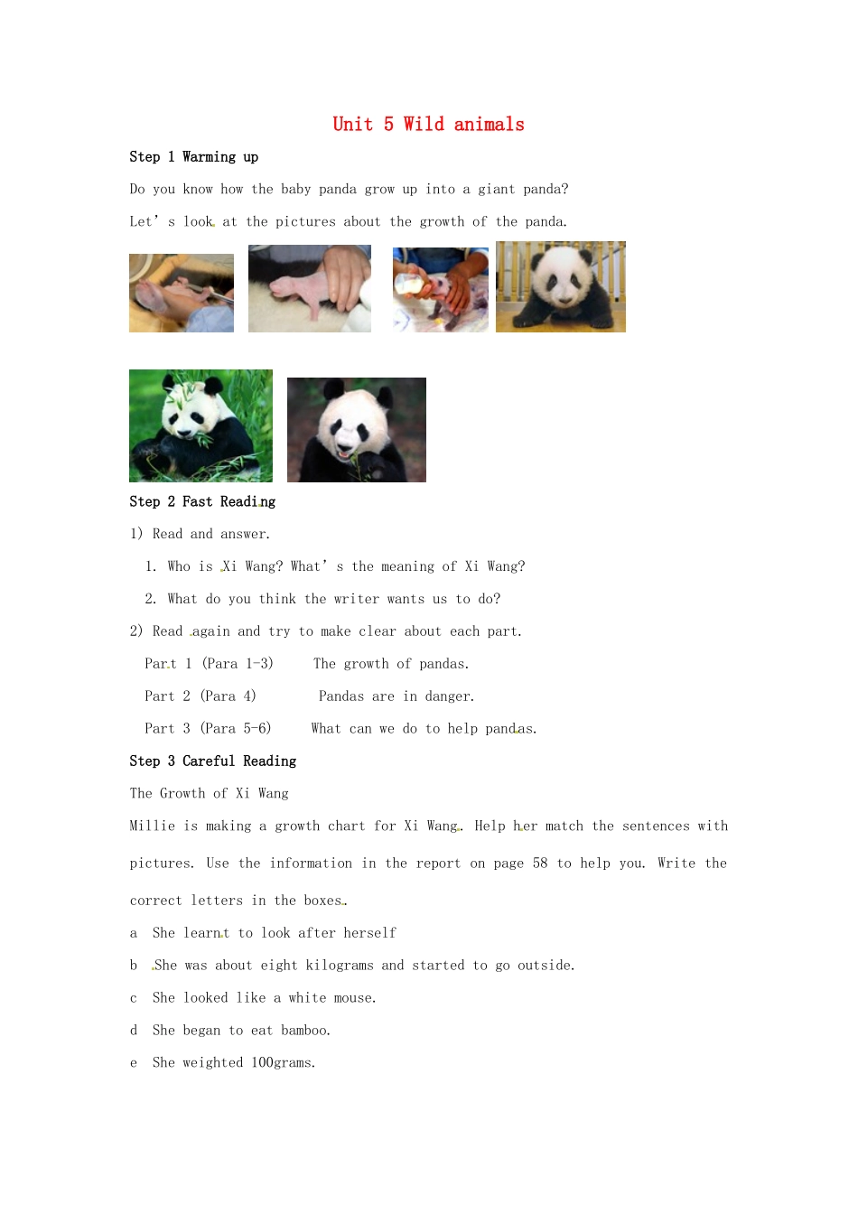 八年级英语上册 Unit 5 Wild animals Reading教案1 （新版）牛津版-（新版）牛津版初中八年级上册英语教案_第1页