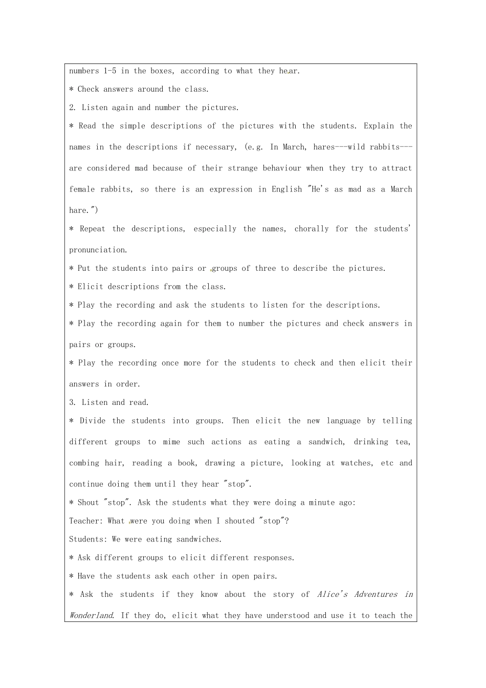 八年级英语上册《Module 7 A famous story Unit 1 Alice was sitting with her sister by the river》教学设计1 （新版）外研版-（新版）外研版初中八年级上册英语教案_第2页