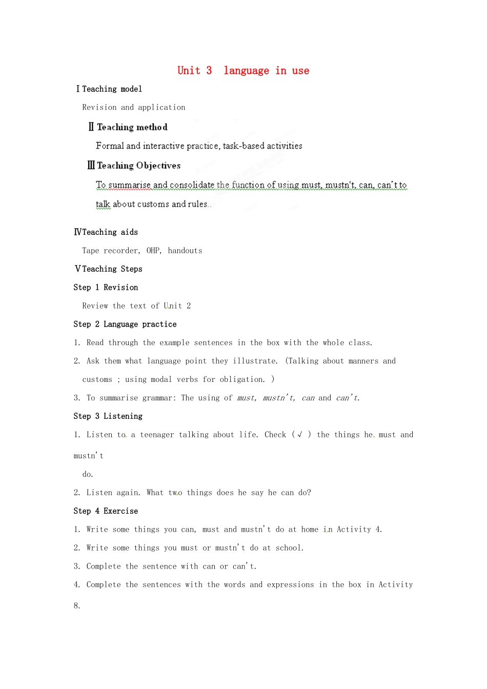 天津市武清区杨村第五中学八年级英语上册《Module 12 Traditional life Unit 3 language in use》教案 外研版_第1页