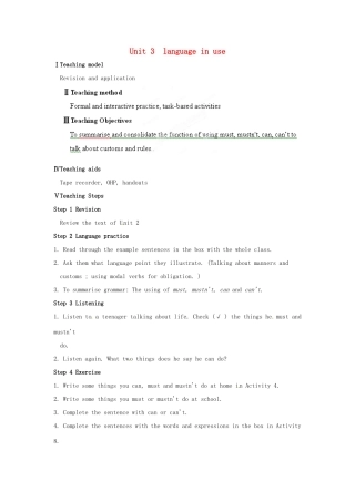 天津市武清区杨村第五中学八年级英语上册《Module 12 Traditional life Unit 3 language in use》教案 外研版